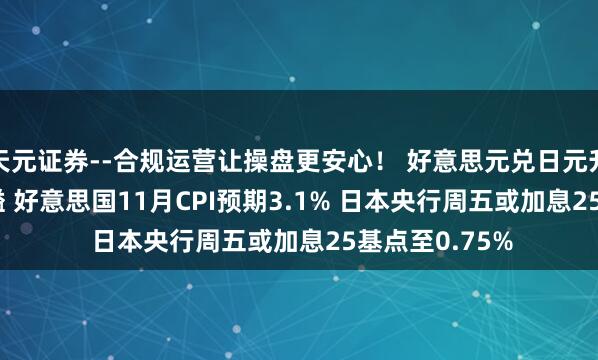 天元证券--合规运营让操盘更安心！ 好意思元兑日元升至156.00关隘 好意思国11月CPI预期3.1% 日本央行周五或加息25基点至0.75%