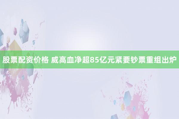 股票配资价格 威高血净超85亿元紧要钞票重组出炉